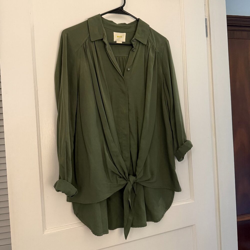 Maeve by Anthropologie Tie-Front Button-Up Collared Blouse